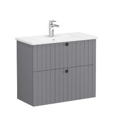 Vitra Root Groove 69249 Lavabo Dolabı, Çift Çekmeceli, Dar, 80 Cm, Mat Gri, Köşeli Lavabolu